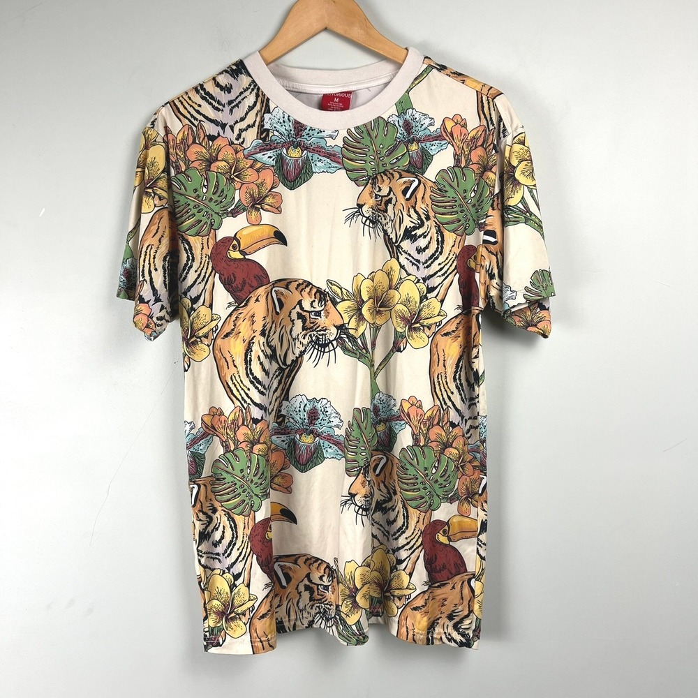 Victorious Mens Tropical Tiger Toucan Graphic T-Shirt All Over Print M Jungle